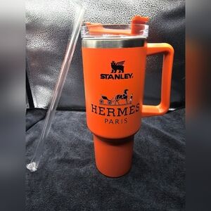 Stanley Orange Travel Mug with Clear Straw